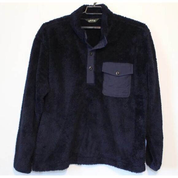 NWT Orvis 1/4 Button Fuzzy Fleece Pullover Navy Plush Sherpa Men's Sz XL H14598 - Picture 9 of 12